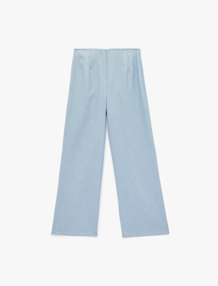  Yüksek Bel Uzun Geniş Paça Kumaş Pantolon