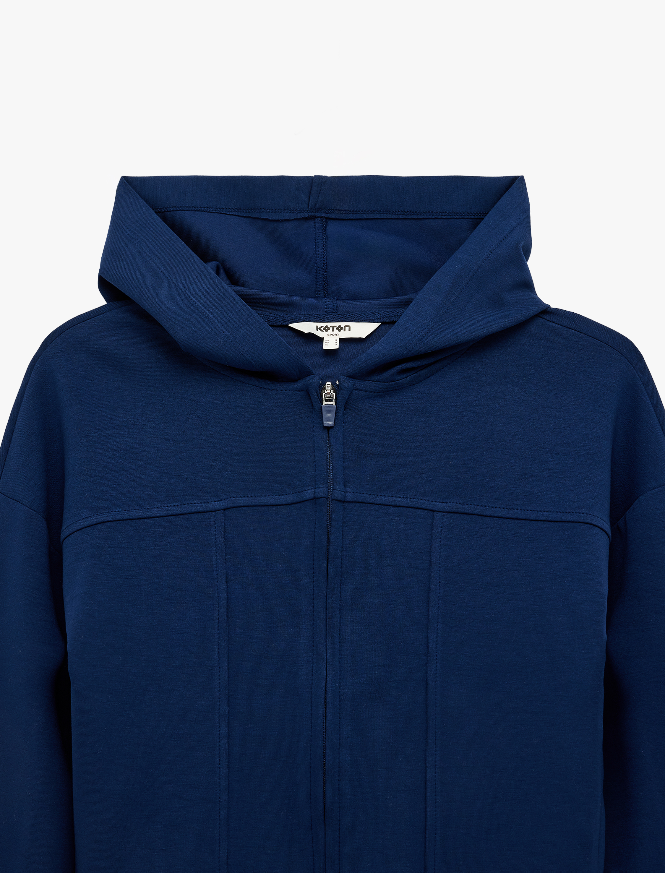   Kapüşonlu Uzun Kollu Fermuarlı Dikiş Detaylı Spor Sweatshirt