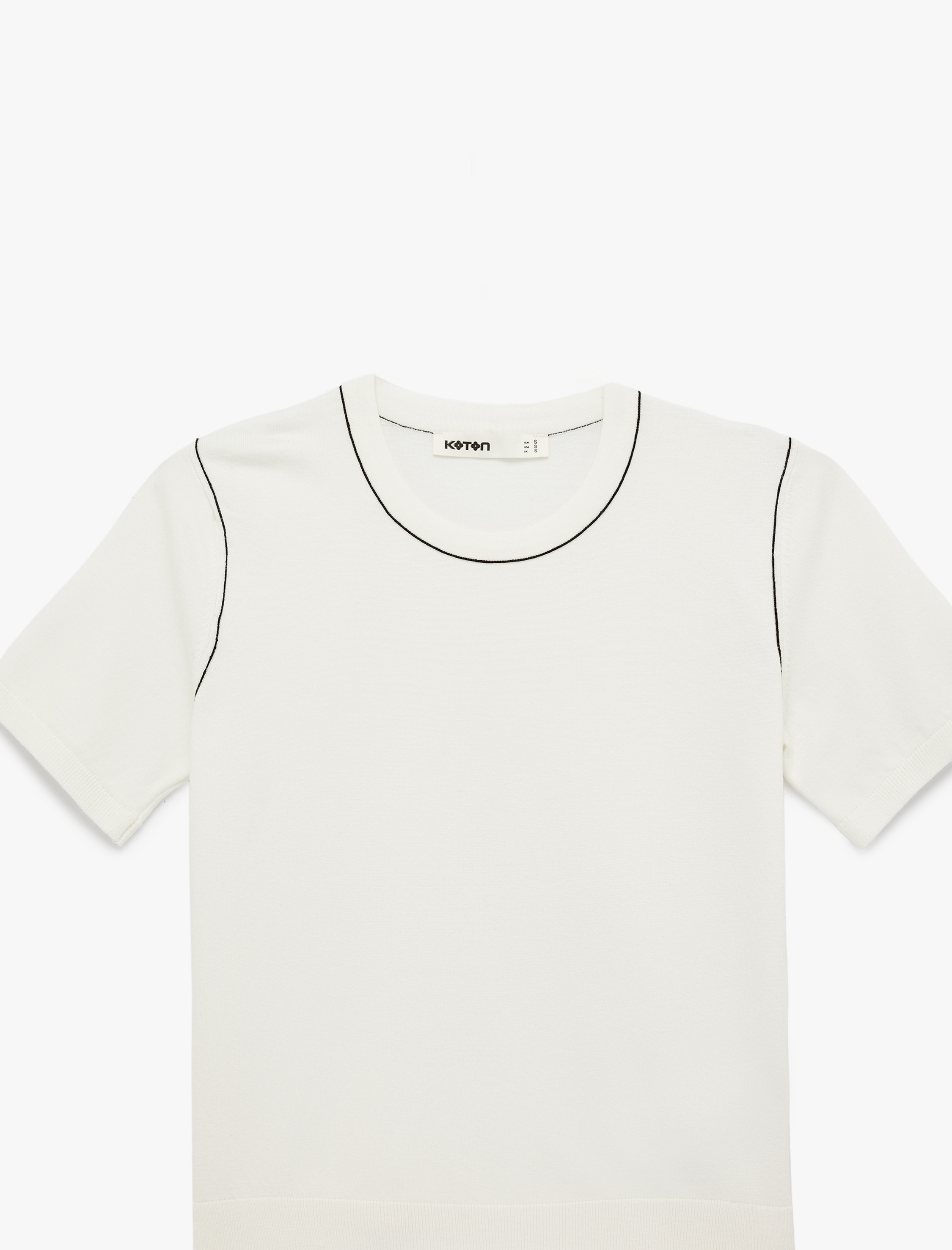   Çizgi Detaylı Kısa Kollu Bisiklet Yaka Triko Kazak