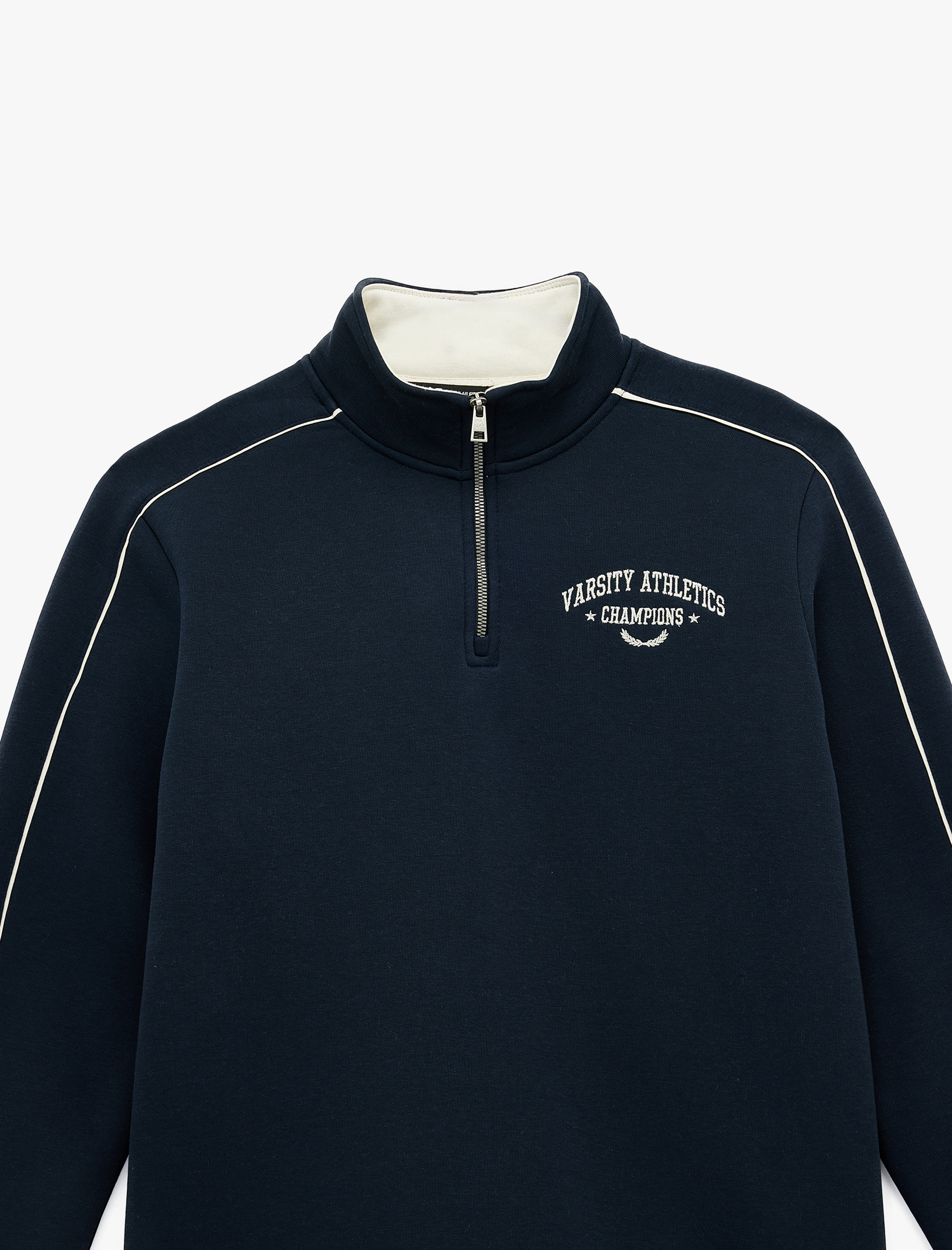   Regular Fit Uzun Kollu Nakışlı Şardonlu Yarım Fermuarlı Sweatshirt