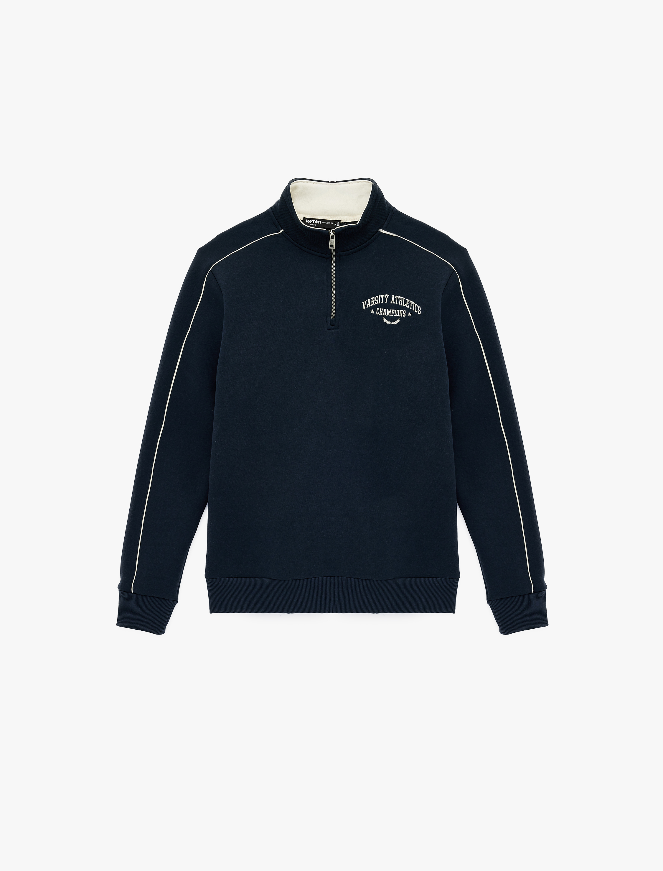   Regular Fit Uzun Kollu Nakışlı Şardonlu Yarım Fermuarlı Sweatshirt