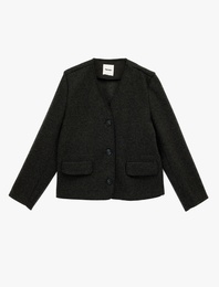 Çoban Dikişi Detaylı Düğmeli Uzun Kollu Cepli Kaşe Ceket