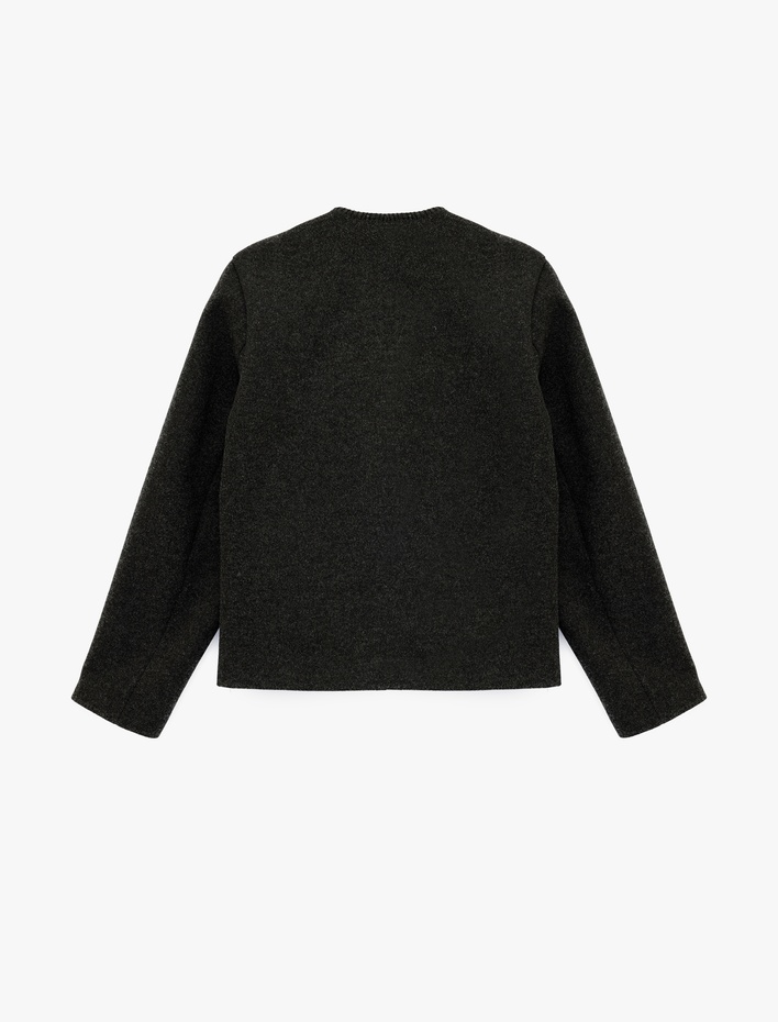  Çoban Dikişi Detaylı Düğmeli Uzun Kollu Cepli Kaşe Ceket