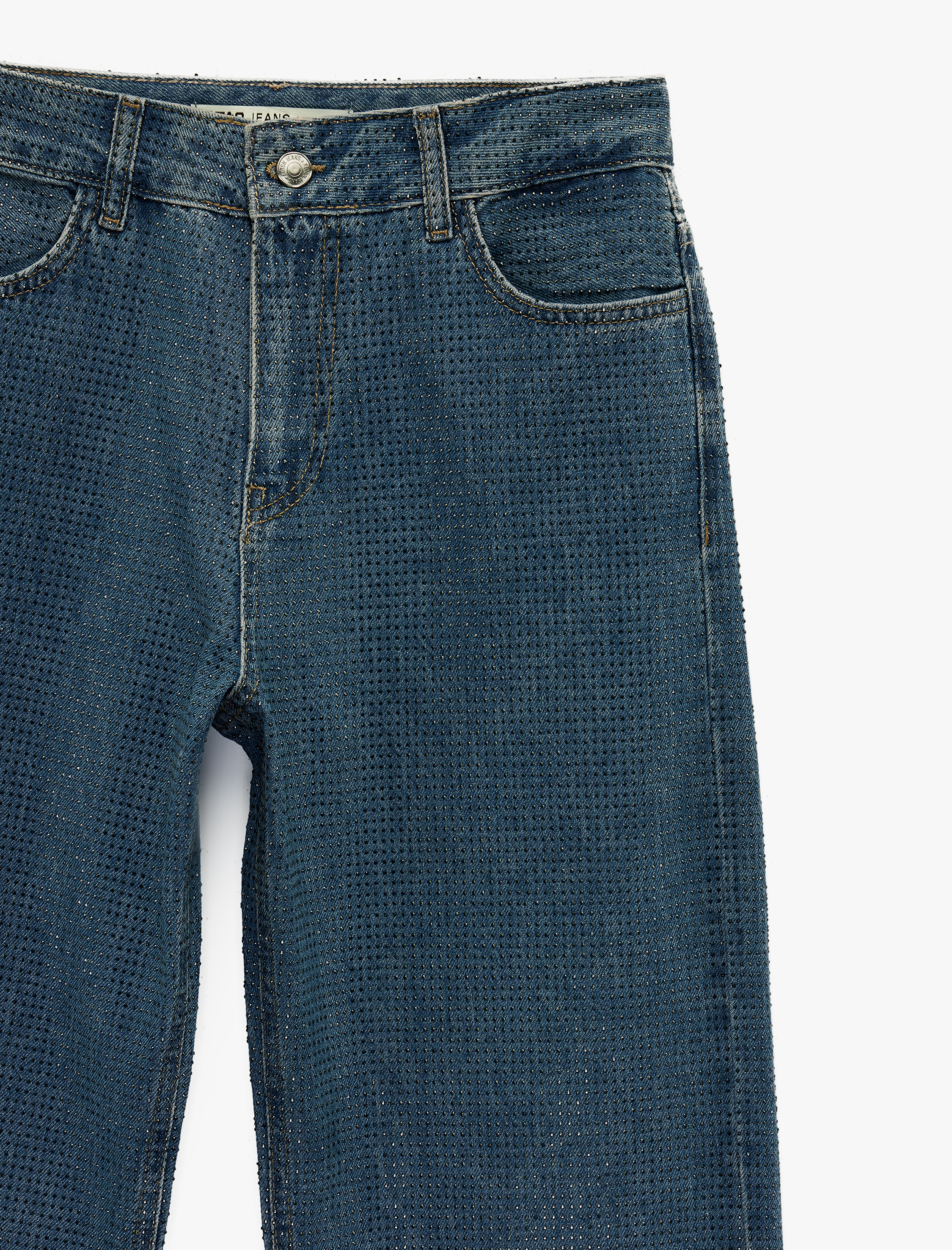   Cepli Uzun Düz Paça Taşlı Jean Pantolon - Straight Fit Jean