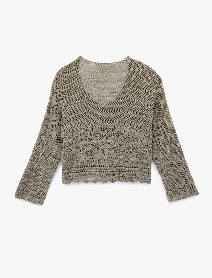  V Yaka Uzun Kollu Ajurlu Triko Kazak