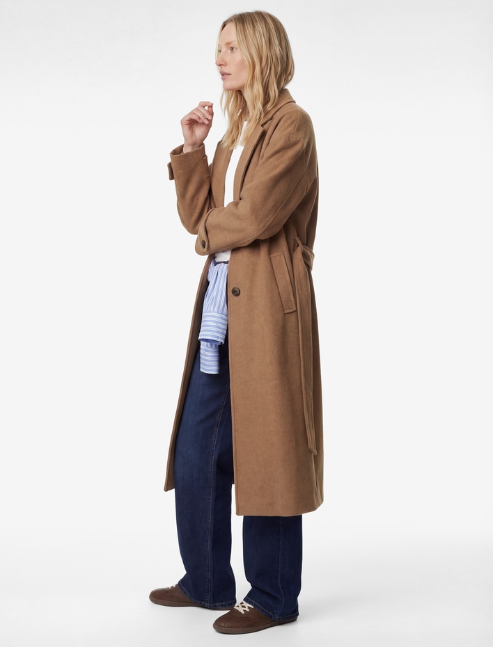  Koton X Şahika Ercümen - Kemerli Kaban Yakası Apoletli Kaşe Uzun Kollu Cepli