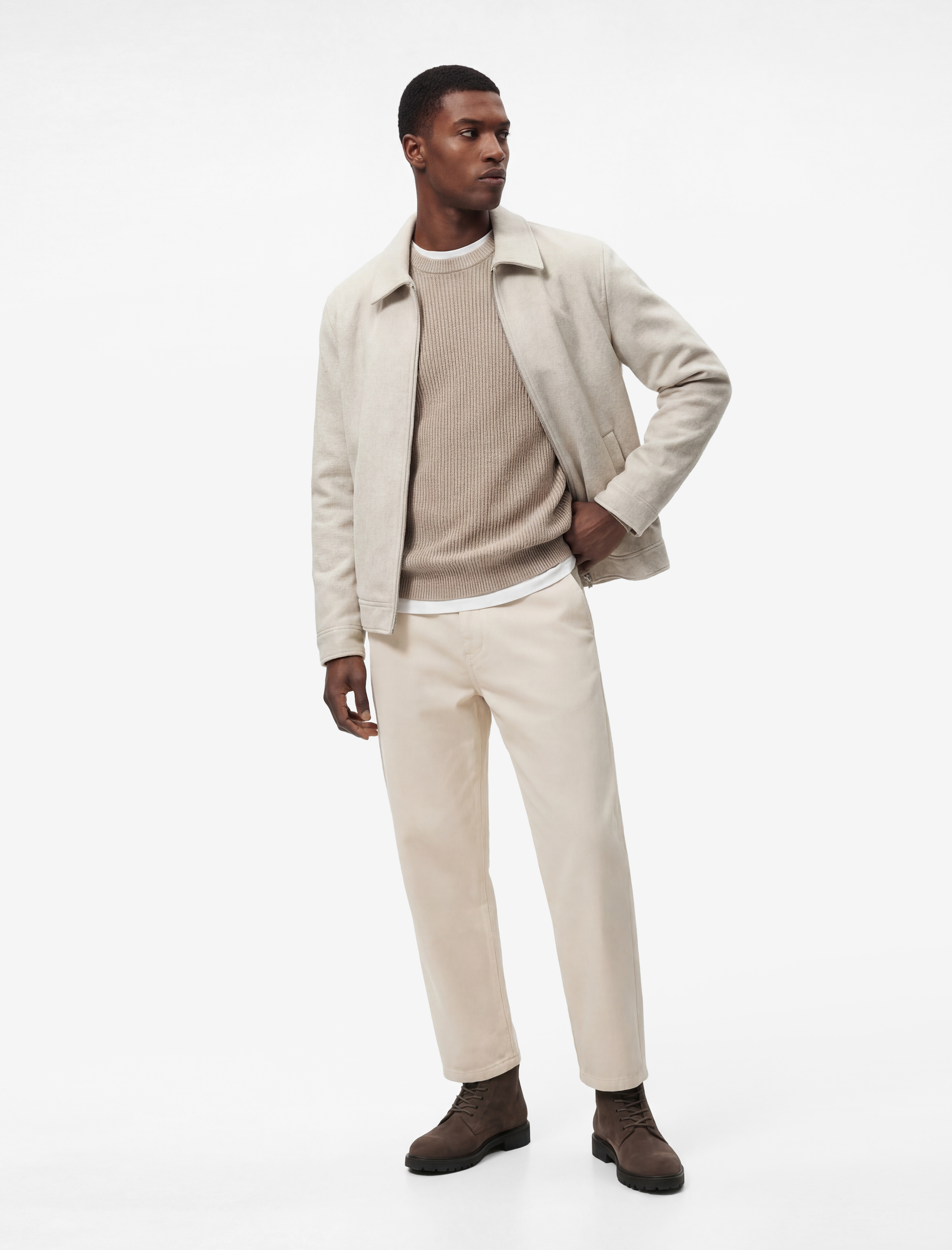   Regular Fit Cepli Gömlek Yaka Fermuarlı Kaşe Ceket