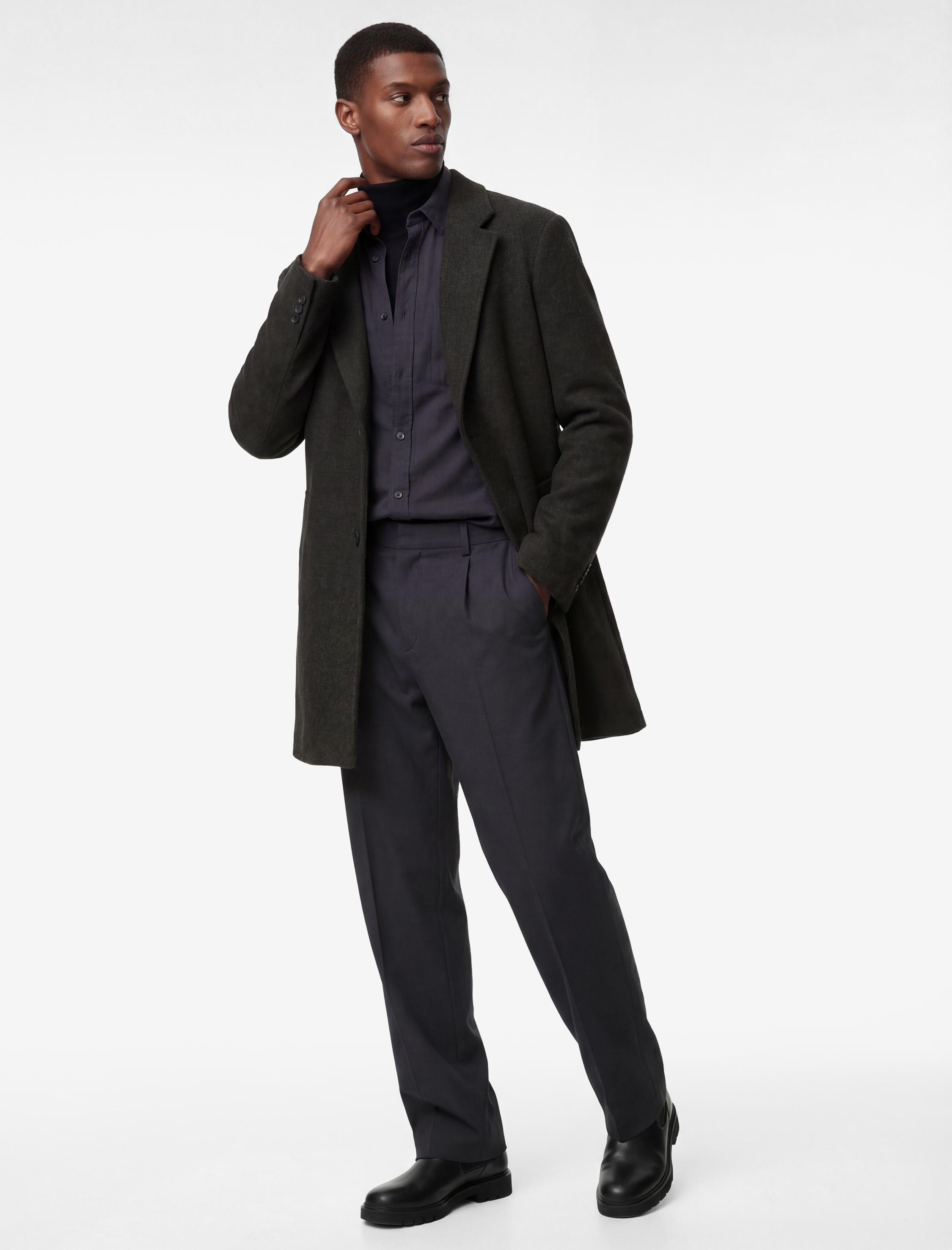   Regular Fit Cepli Mono Yaka Uzun Kaşe Kaban