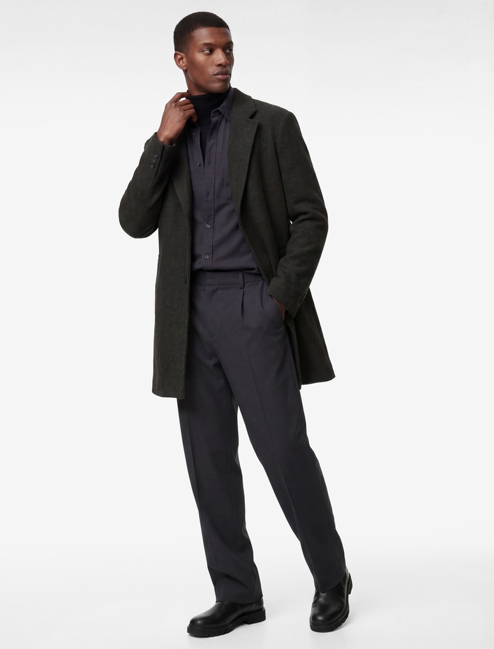  Regular Fit Cepli Mono Yaka Uzun Kaşe Kaban