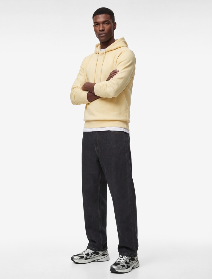  Şardonlu Uzun Kollu Basic Kapşonlu Sweatshirt