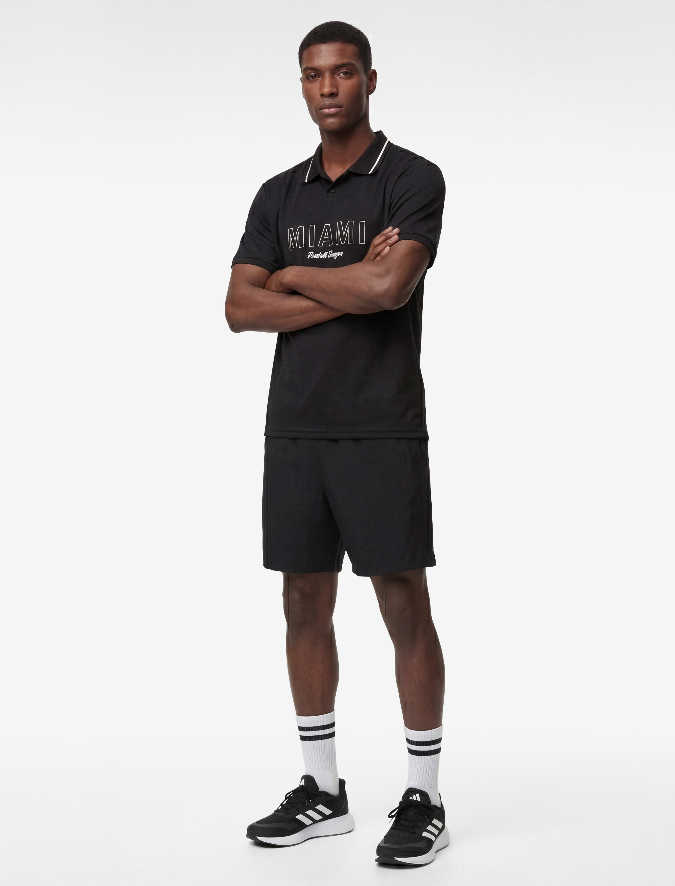   Rahat Kalıp Kısa Kollu Şerit Detaylı Polo Yaka Baskılı Spor Tişört