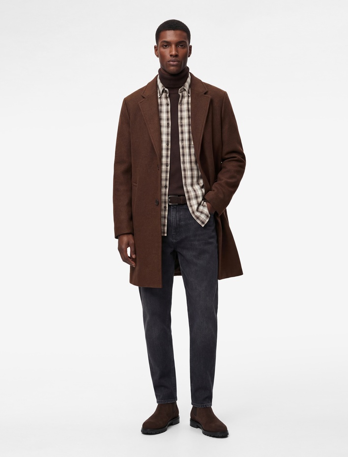  Regular Fit Cepli Mono Yaka Uzun Kaşe Kaban