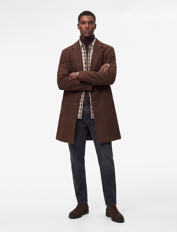  Regular Fit Cepli Mono Yaka Uzun Kaşe Kaban