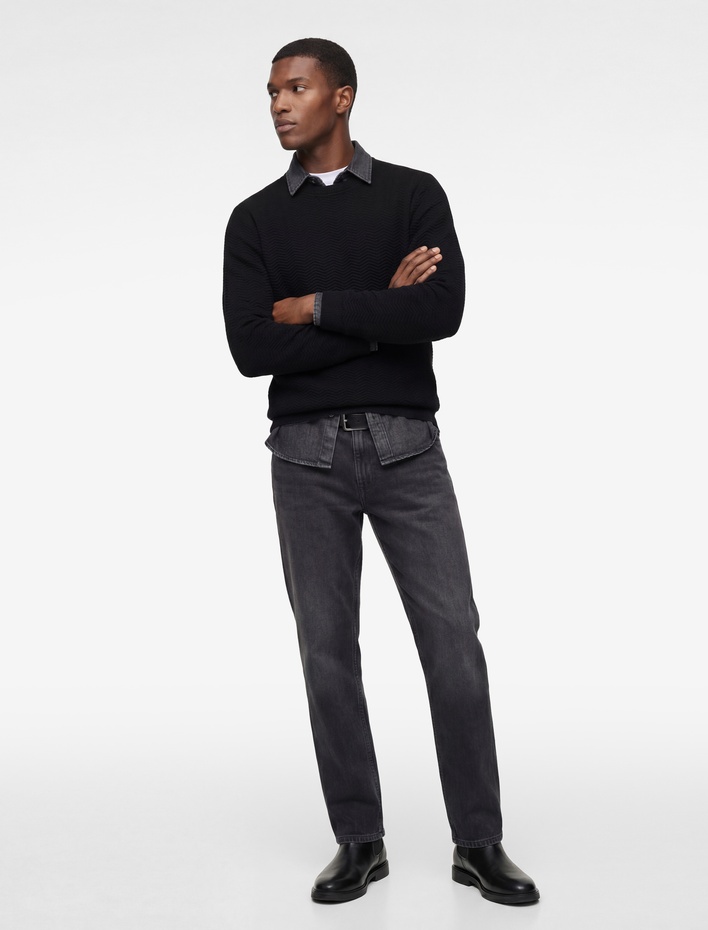  Uzun Kollu Regular Fit Dokulu Bisiklet Yaka Sweatshirt