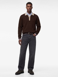 Uzun Kollu Renk Kontrastlı Düğmeli Polo Yaka Triko Kazak