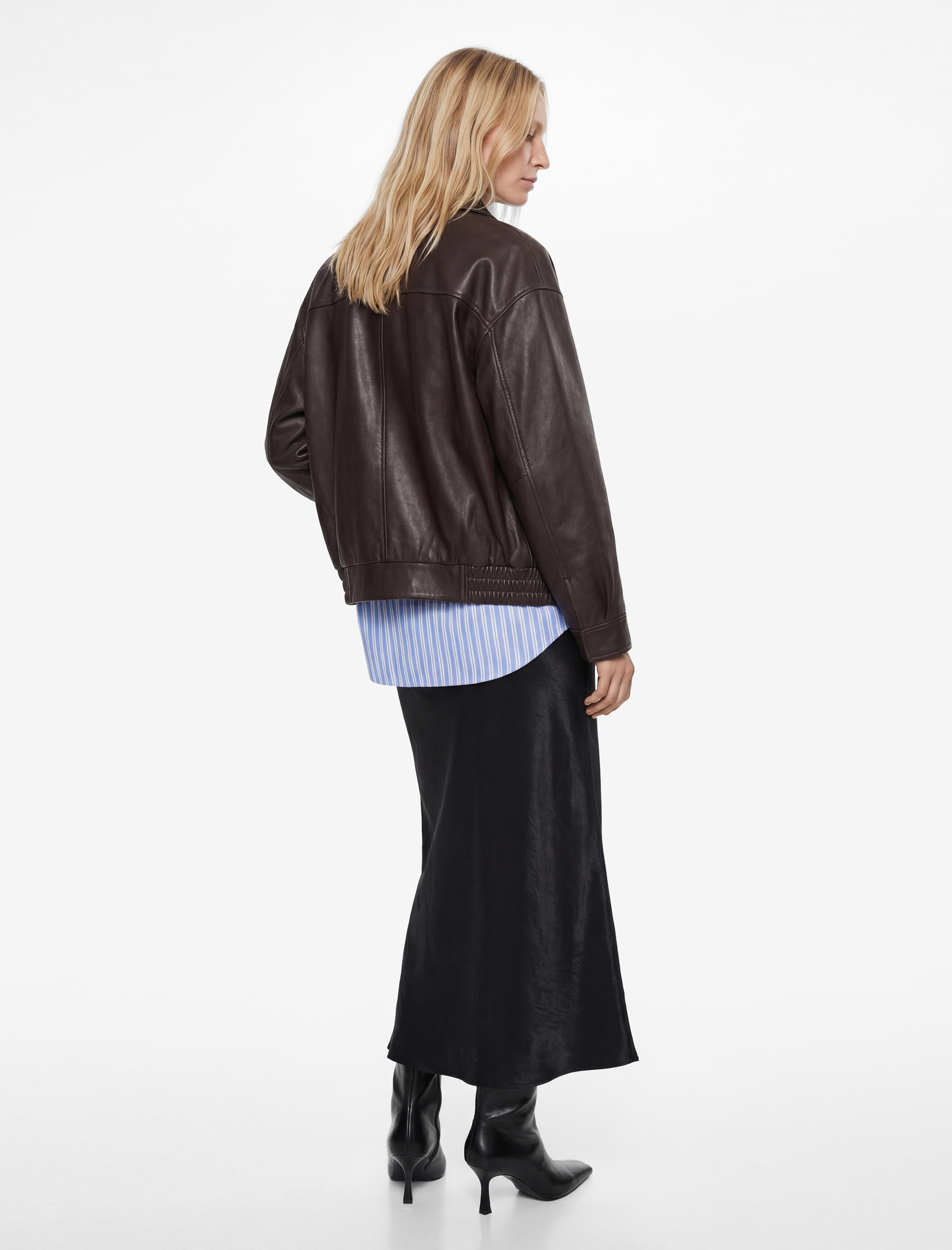   Slim Fit Midi Boy Balık Kesim Dokulu Saten Etek