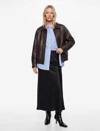 Slim Fit Midi Boy Balık Kesim Dokulu Saten Etek