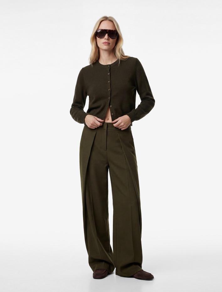  Koyun Yünü Karışımlı Uzun Kollu Düğmeli Bisiklet Yaka Triko Hırka