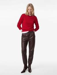 Beli Lastikli Yan Cepli Cigarette Suni Deri Pantolon