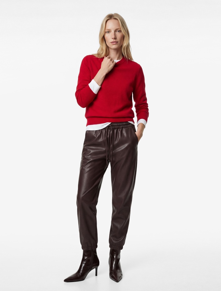  Beli Lastikli Yan Cepli Cigarette Suni Deri Pantolon