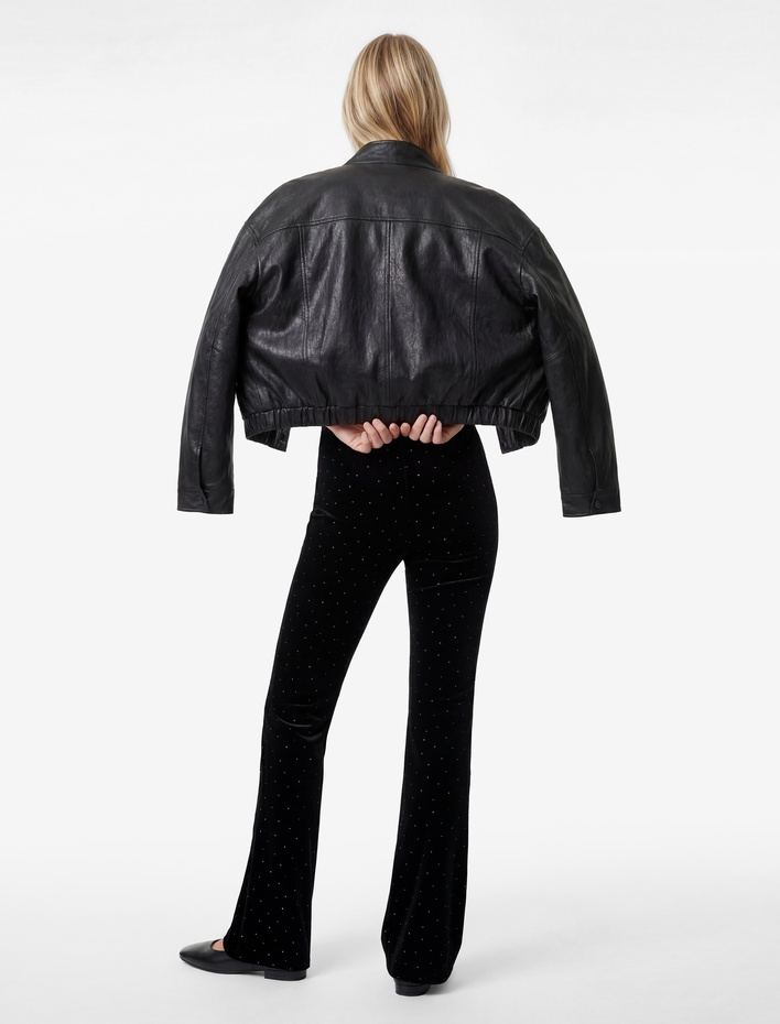  Geniş İspanyol Paça Kadife Taşlı Pantolon