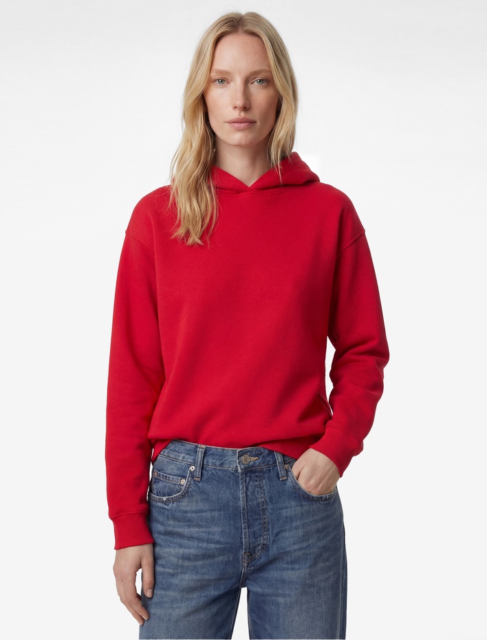  Üç İplik Şardonlu Uzun Kollu Kapüşonlu Basic Sweatshirt