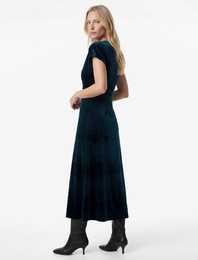 Slim Fit Kısa Yarasa Kollu Kruvaze V Yaka Midi Boy Kadife Elbise