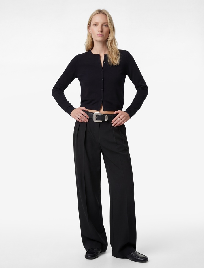  Uzun Kollu Düğmeli Bisiklet Yaka Triko Hırka