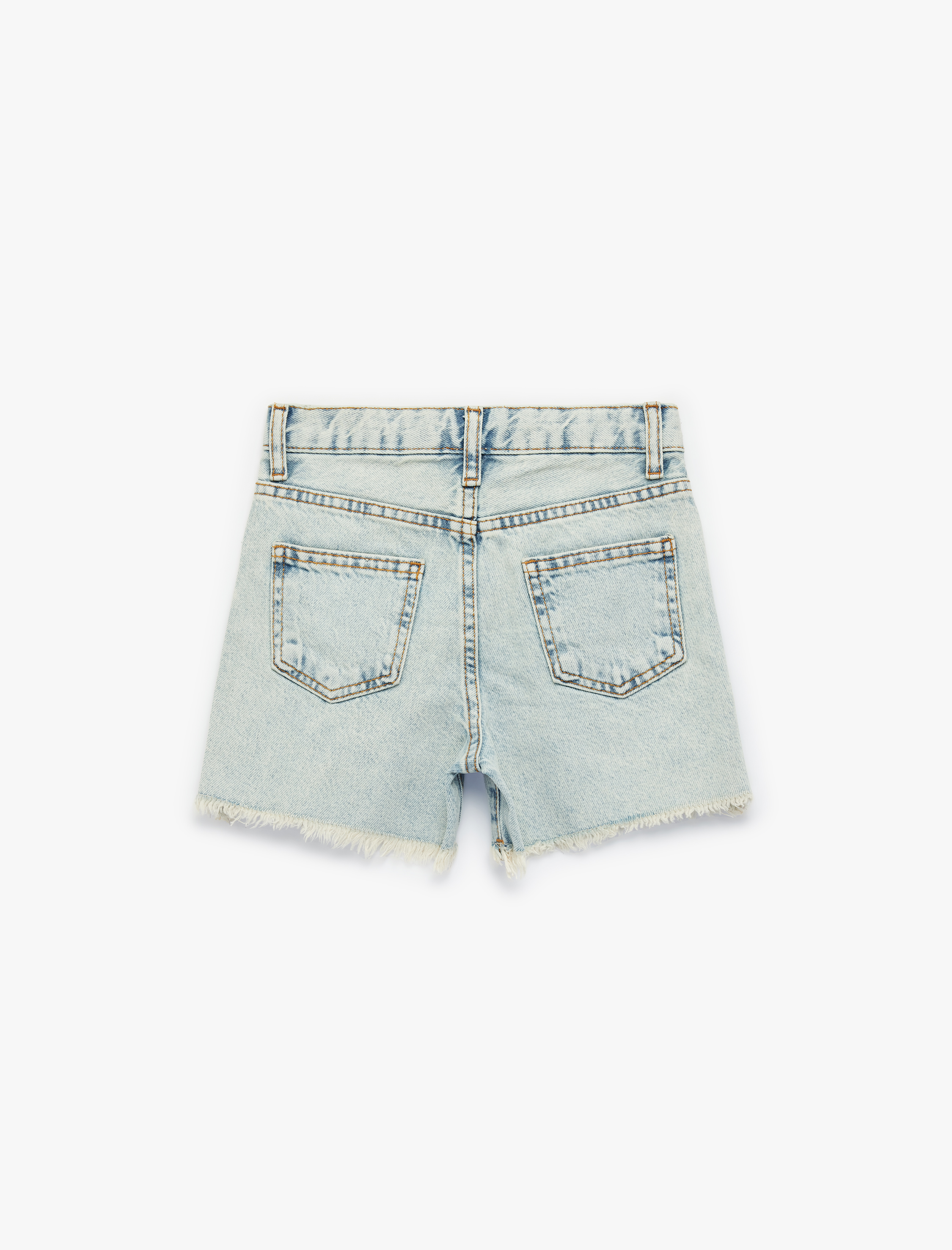  Kız Çocuk Pamuklu Çiçek İşlemeli Cep Detaylı Jean Şort