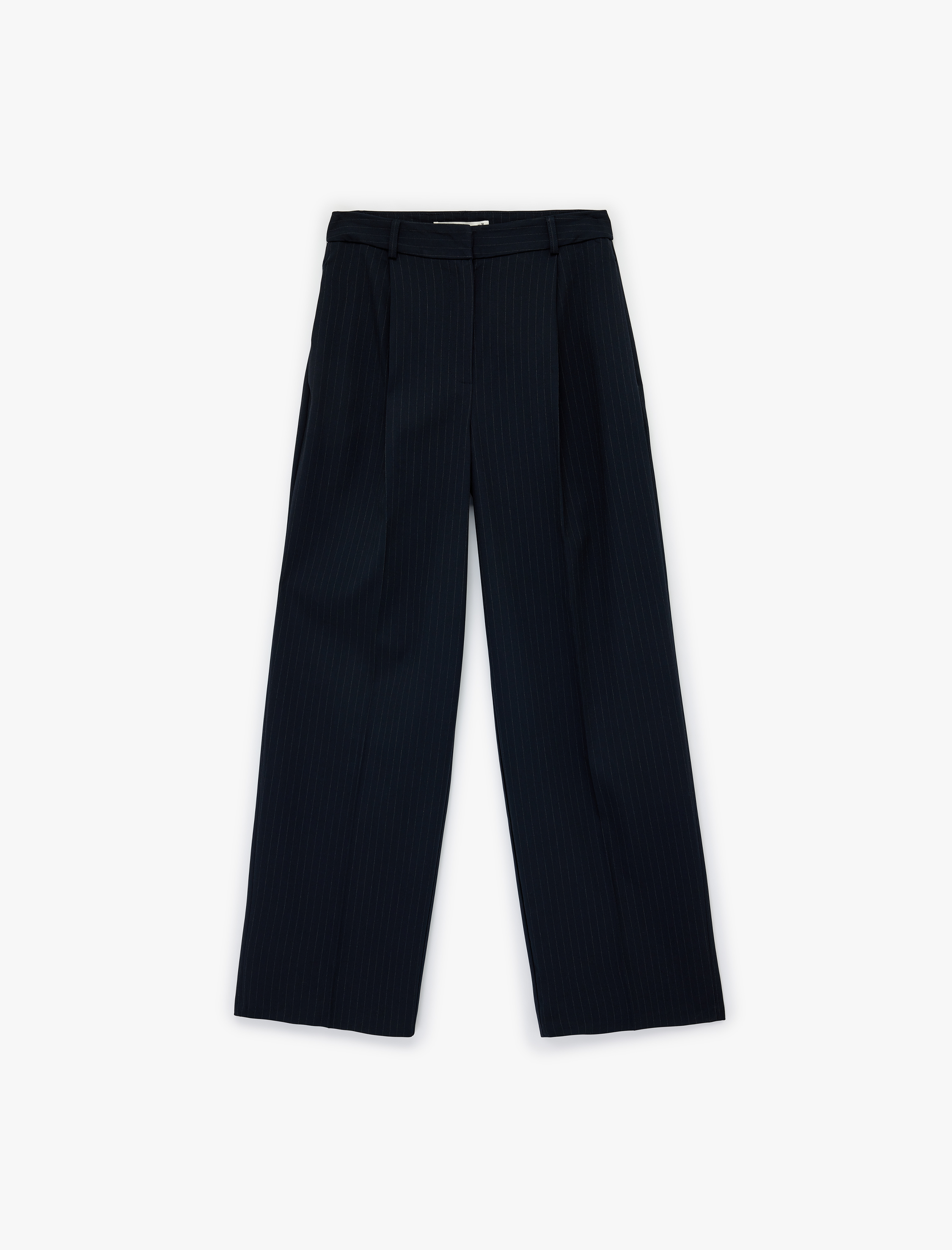   Yüksek Bel Geniş Paça Viskon Karışımlı Çizgili Pantolon