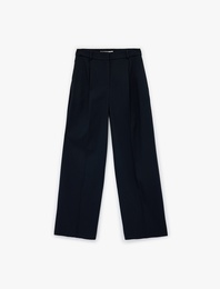 Yüksek Bel Geniş Paça Viskon Karışımlı Çizgili Pantolon