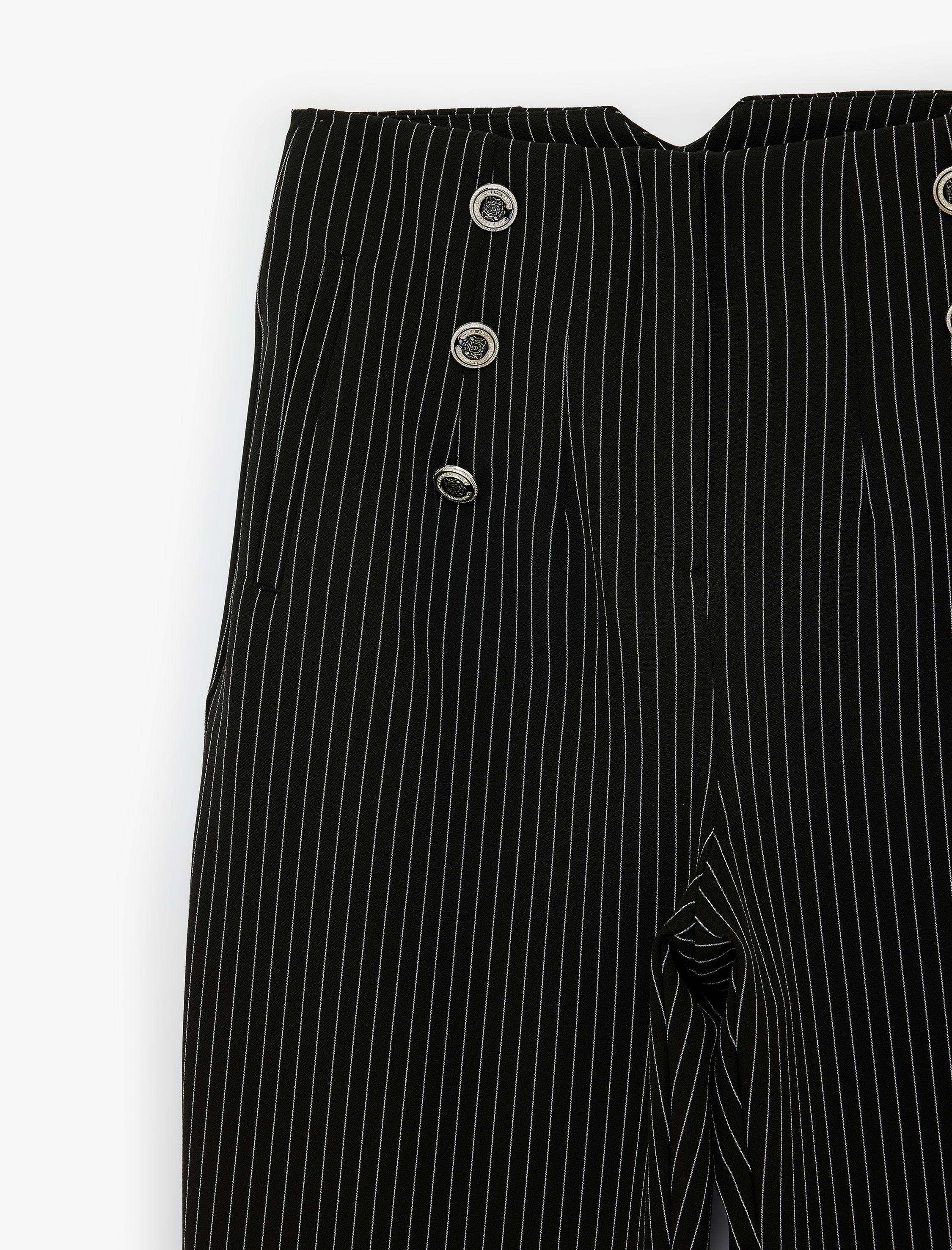   Yüksek Bel Slim Fit Düğmeli Çizgili Cigarette Pantolon