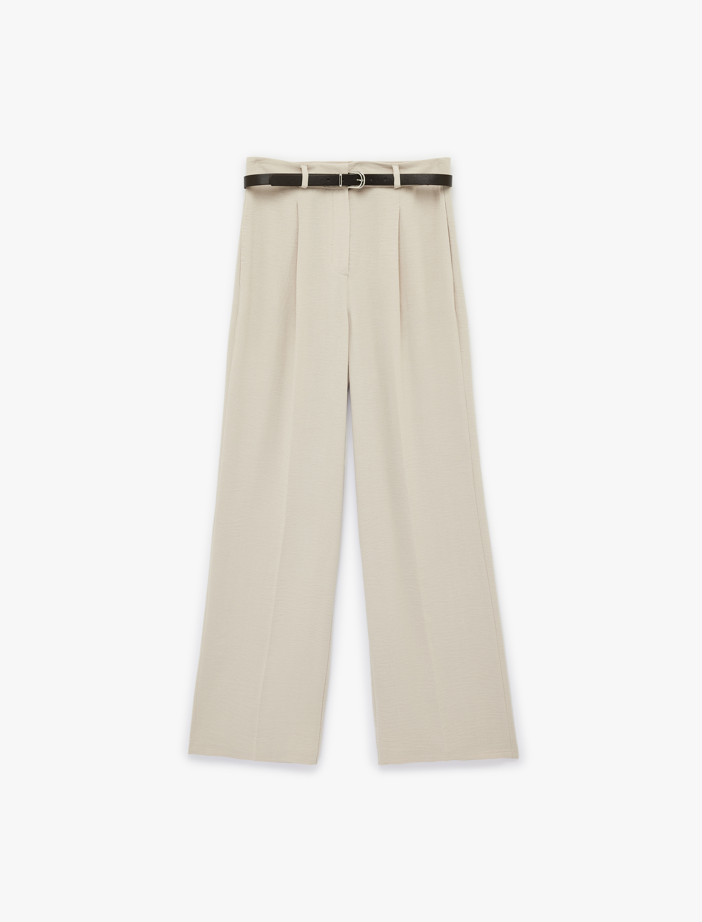   Aerobin Kumaş Kemerli Uzun Düz Geniş Paça Pantolon