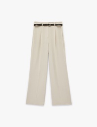 Aerobin Kumaş Kemerli Uzun Düz Geniş Paça Pantolon