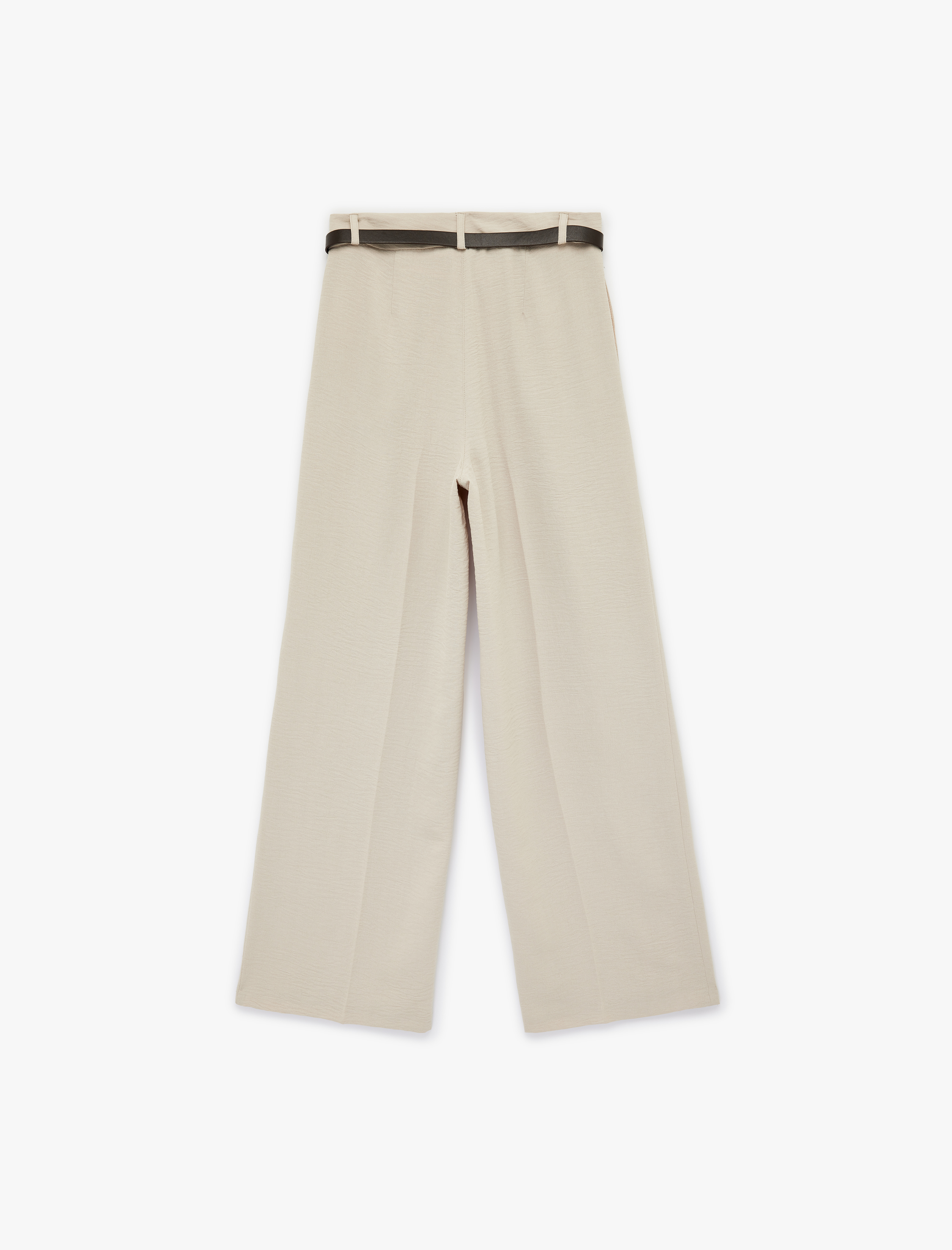   Aerobin Kumaş Kemerli Uzun Düz Geniş Paça Pantolon