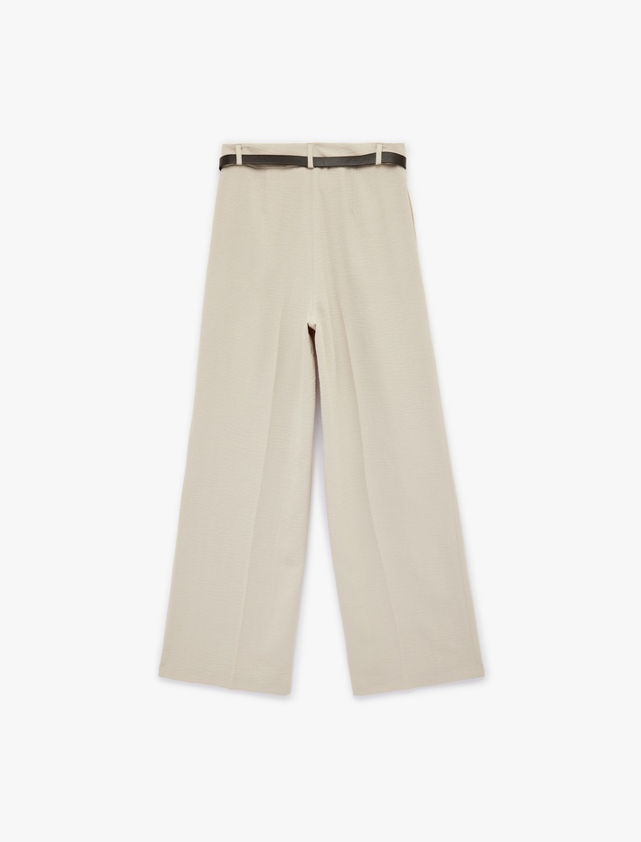  Aerobin Kumaş Kemerli Uzun Düz Geniş Paça Pantolon