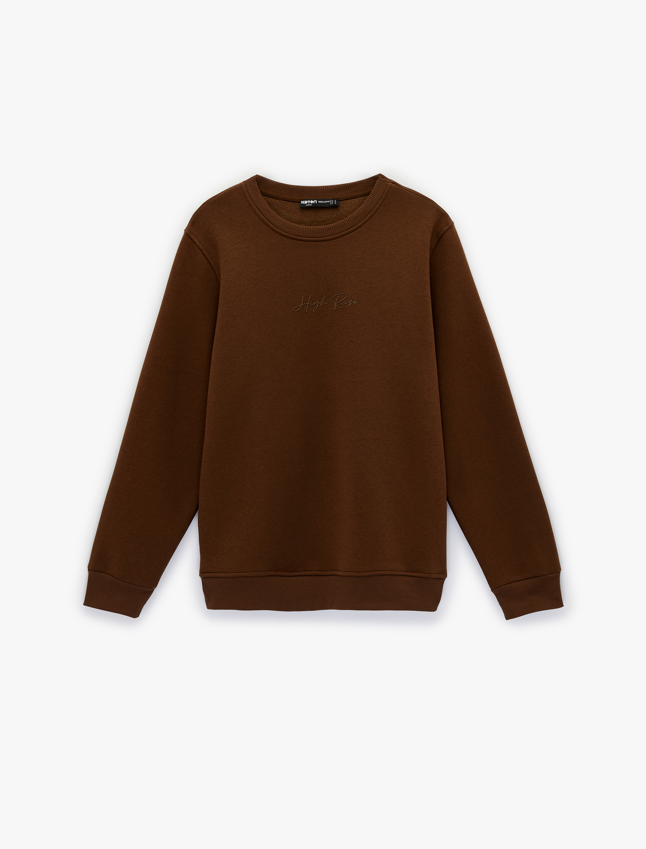   Regular Fit Uzun Kollu Şardonlu Bisiklet Yaka Basic Baskılı Sweatshirt