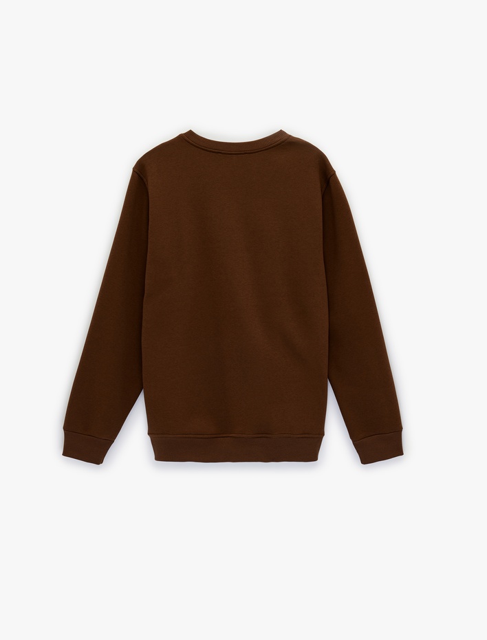  Regular Fit Uzun Kollu Şardonlu Bisiklet Yaka Basic Baskılı Sweatshirt