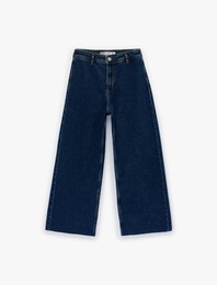 Düğmeli Yüksek Bel Rahat Kesim Denim Pantolon - Culotte Jeans