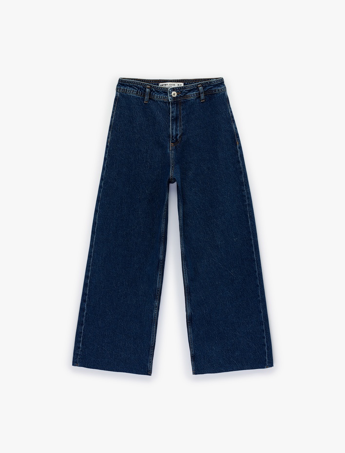  Düğmeli Yüksek Bel Rahat Kesim Denim Pantolon - Culotte Jeans