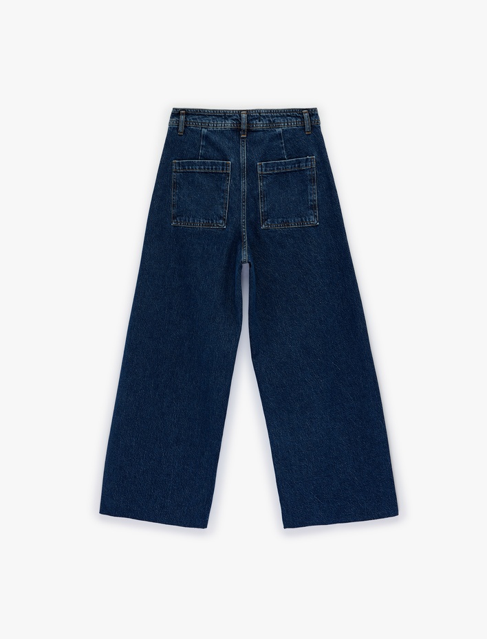  Düğmeli Yüksek Bel Rahat Kesim Denim Pantolon - Culotte Jeans