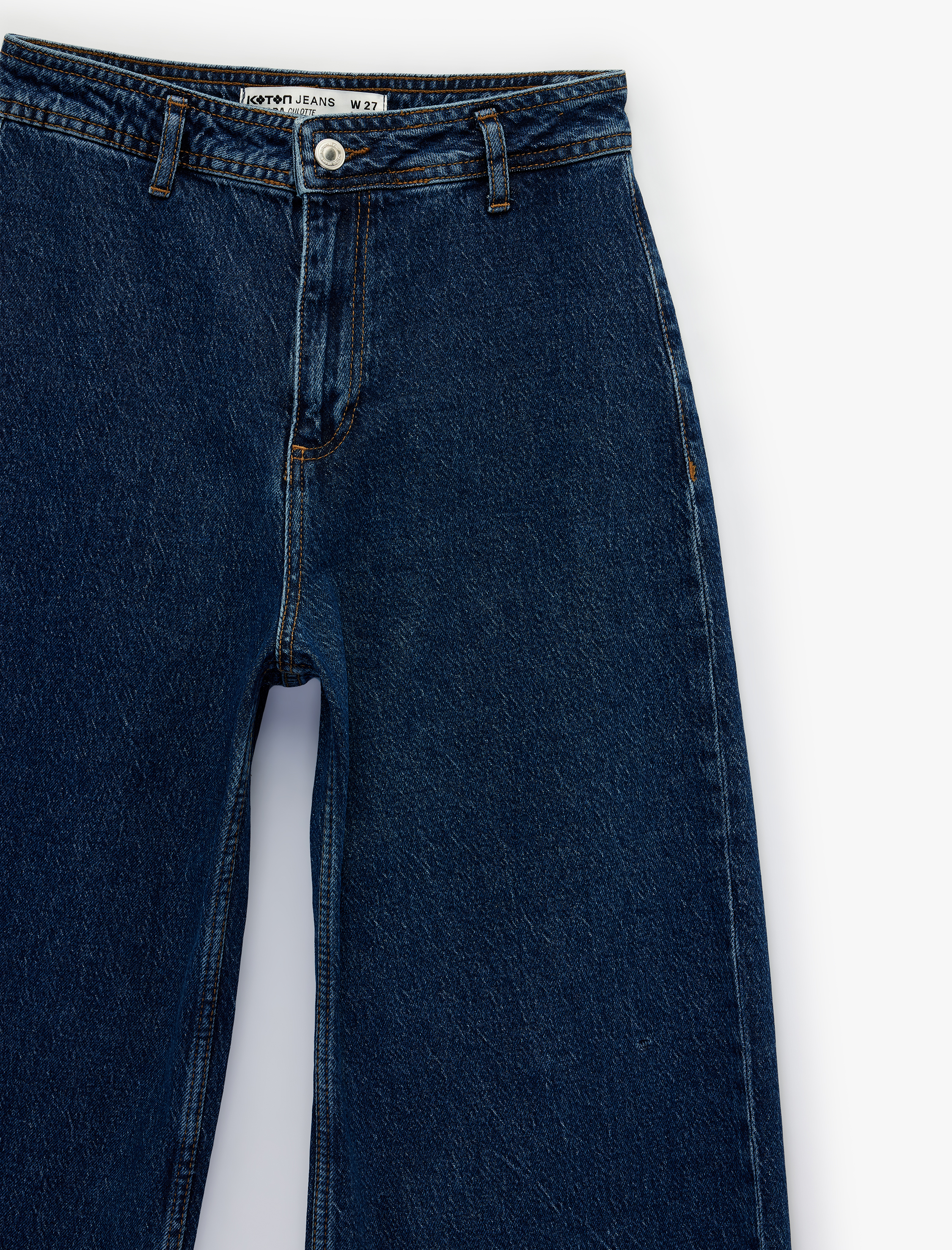   Düğmeli Yüksek Bel Rahat Kesim Denim Pantolon - Culotte Jeans