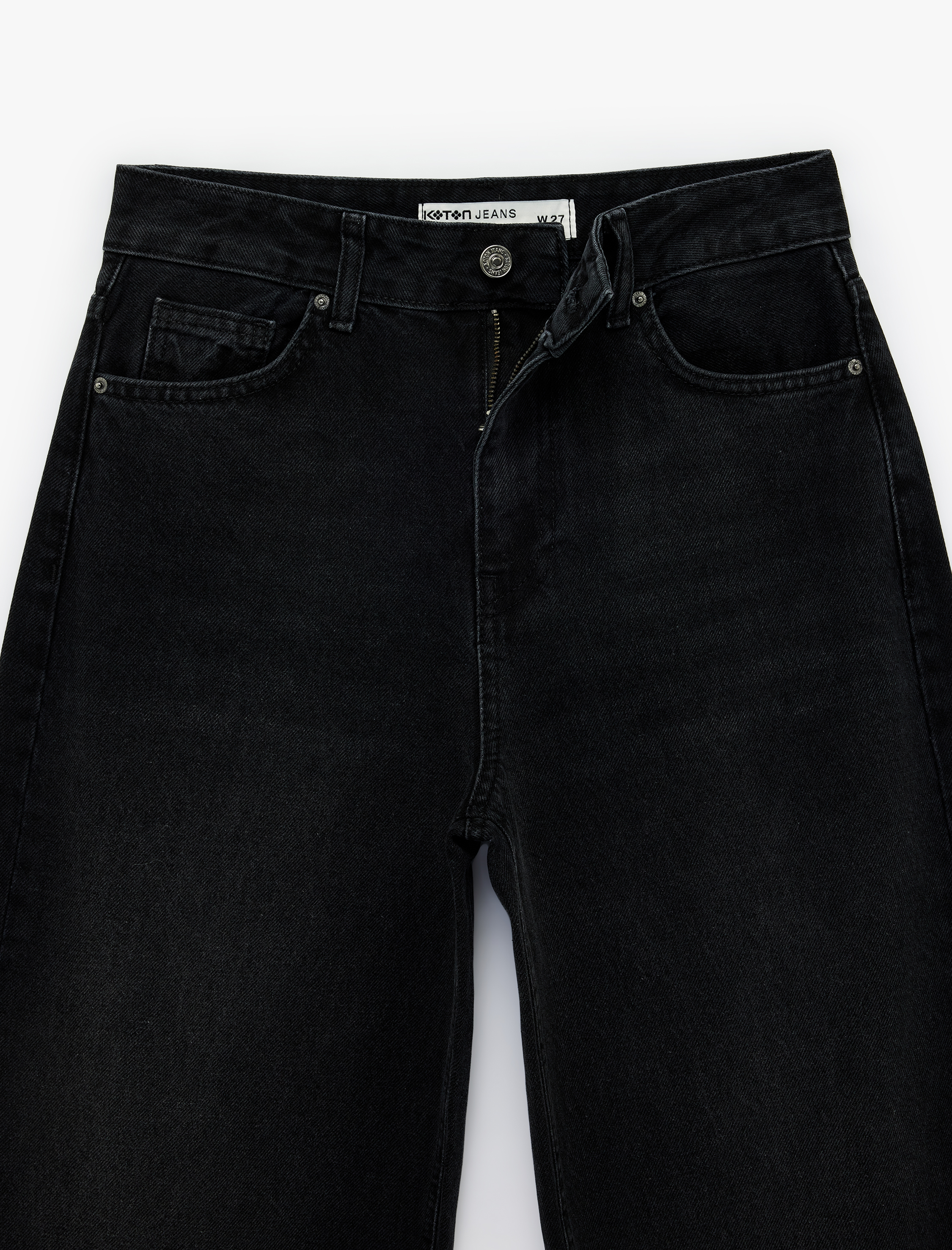   Yüksek Bel Pamuklu Düğmeli Geniş Paça Denim Pantolon -  Wide Leg Jeans