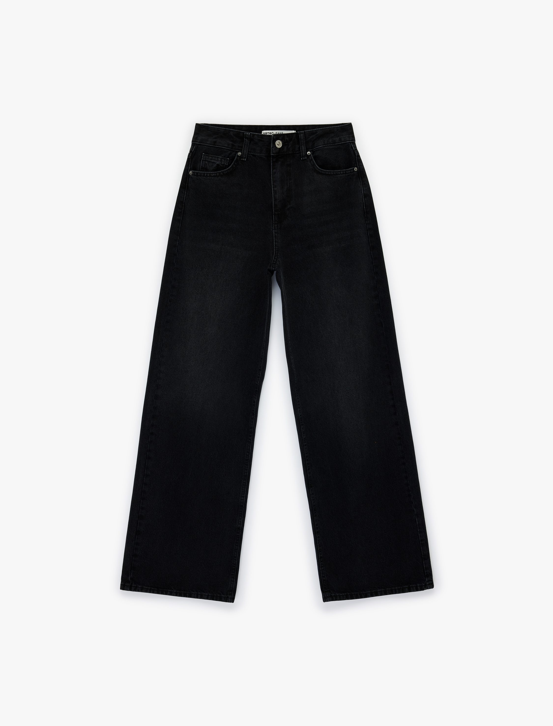   Yüksek Bel Pamuklu Düğmeli Geniş Paça Denim Pantolon -  Wide Leg Jeans