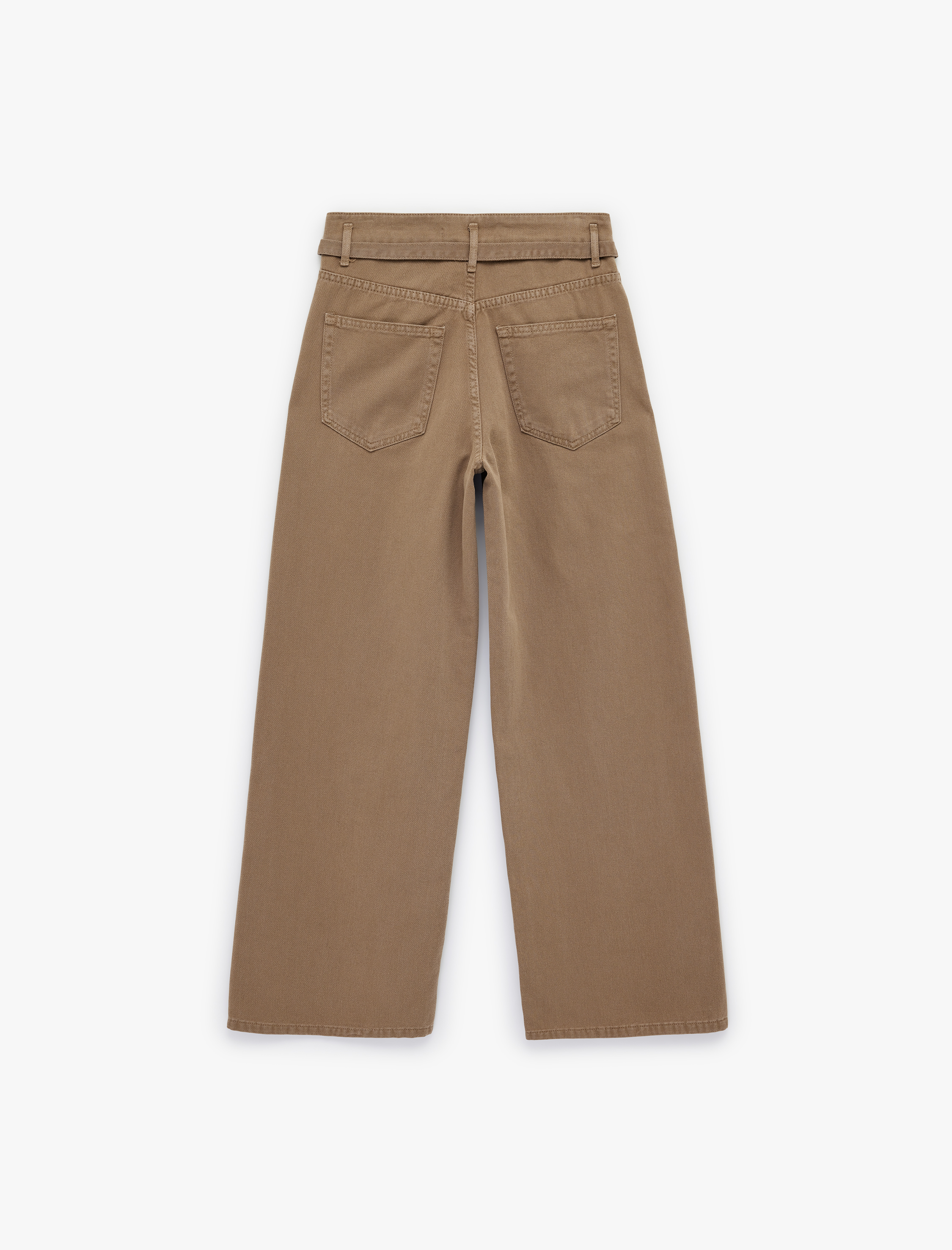   Pamuklu Yüksek Bel Kemerli Geniş Paça Pantolon - Wide Leg Jeans