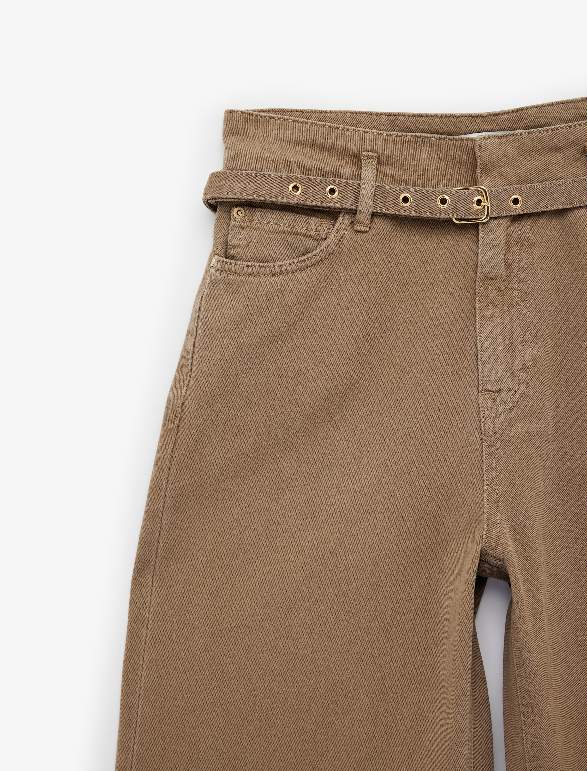   Pamuklu Yüksek Bel Kemerli Geniş Paça Pantolon - Wide Leg Jeans