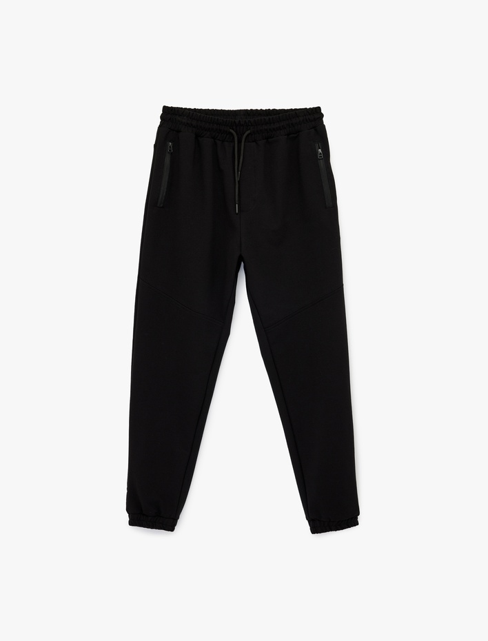  Regular Fit Fermuarlı Cepli Pamuklu Beli Bağcıklı Jogger Eşofman Altı