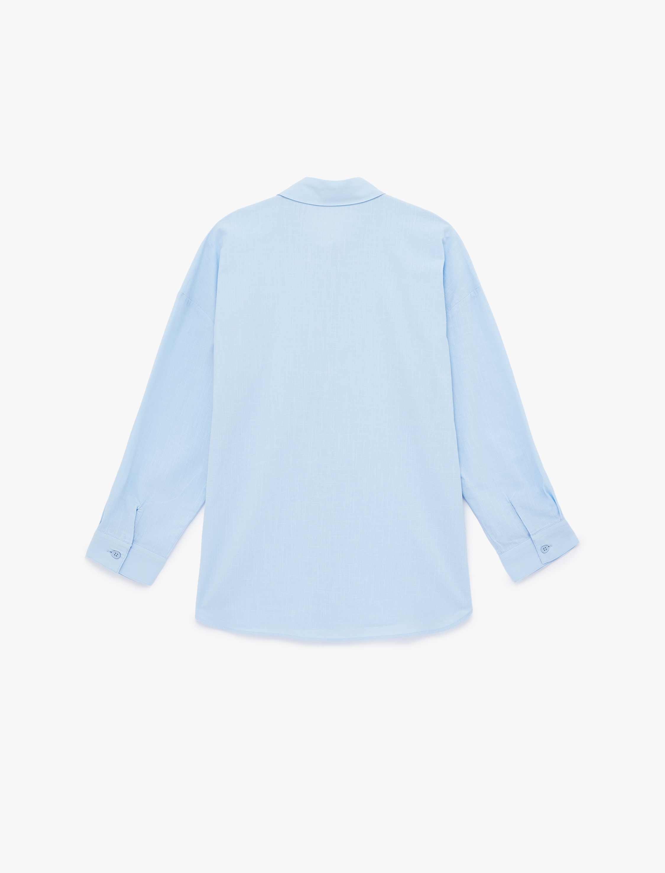   Cep Detaylı Pamuklu Uzun Kollu Klasik Yaka Oversize Gömlek