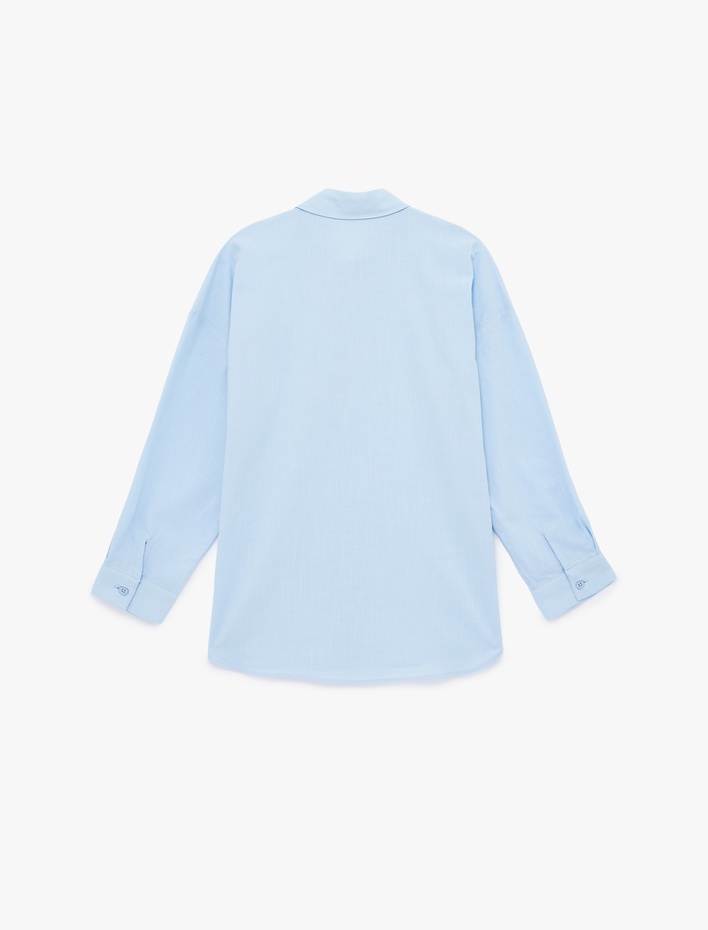  Cep Detaylı Pamuklu Uzun Kollu Klasik Yaka Oversize Gömlek