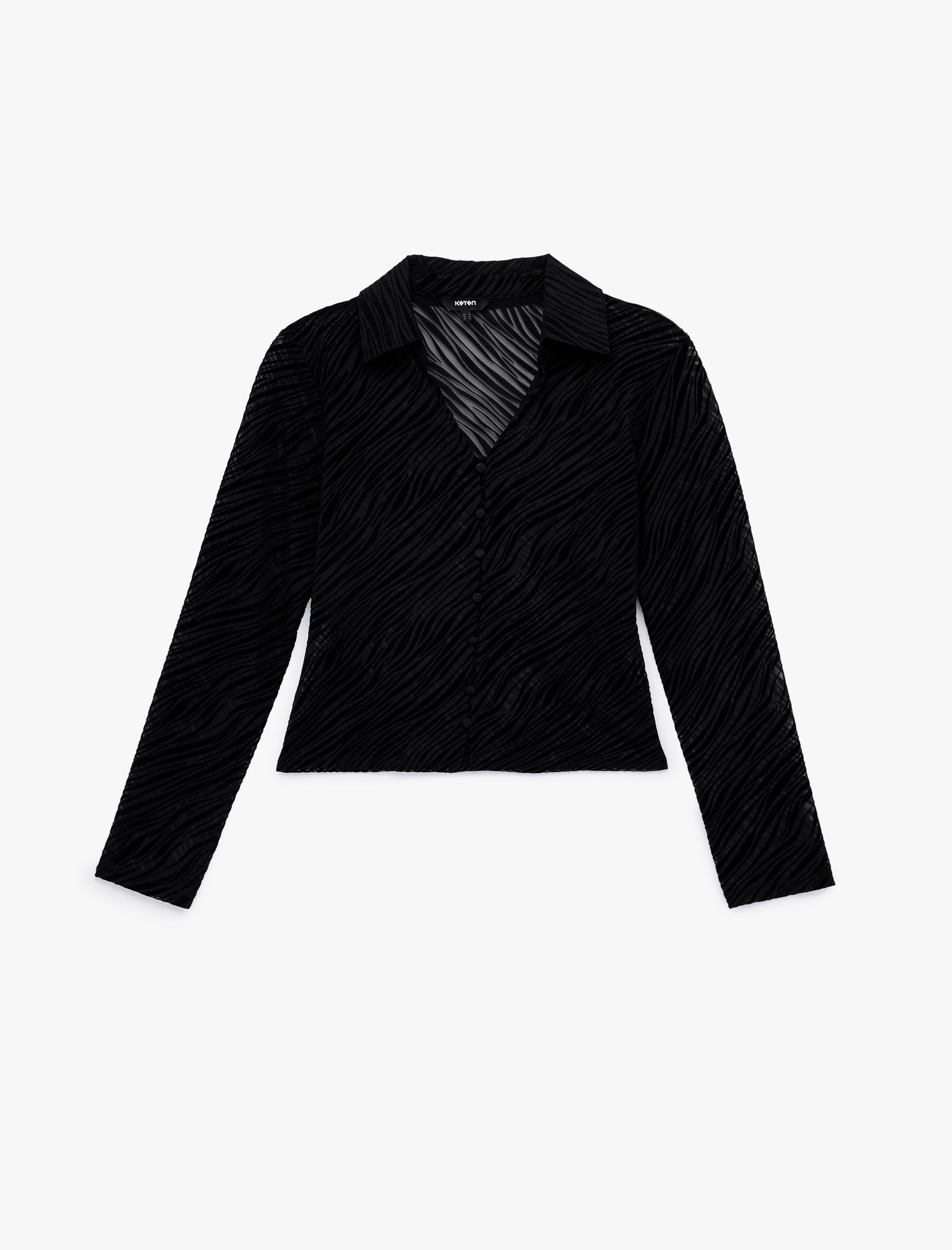   Zebra Dokulu Yarı Transparan Uzun Kollu Gömlek